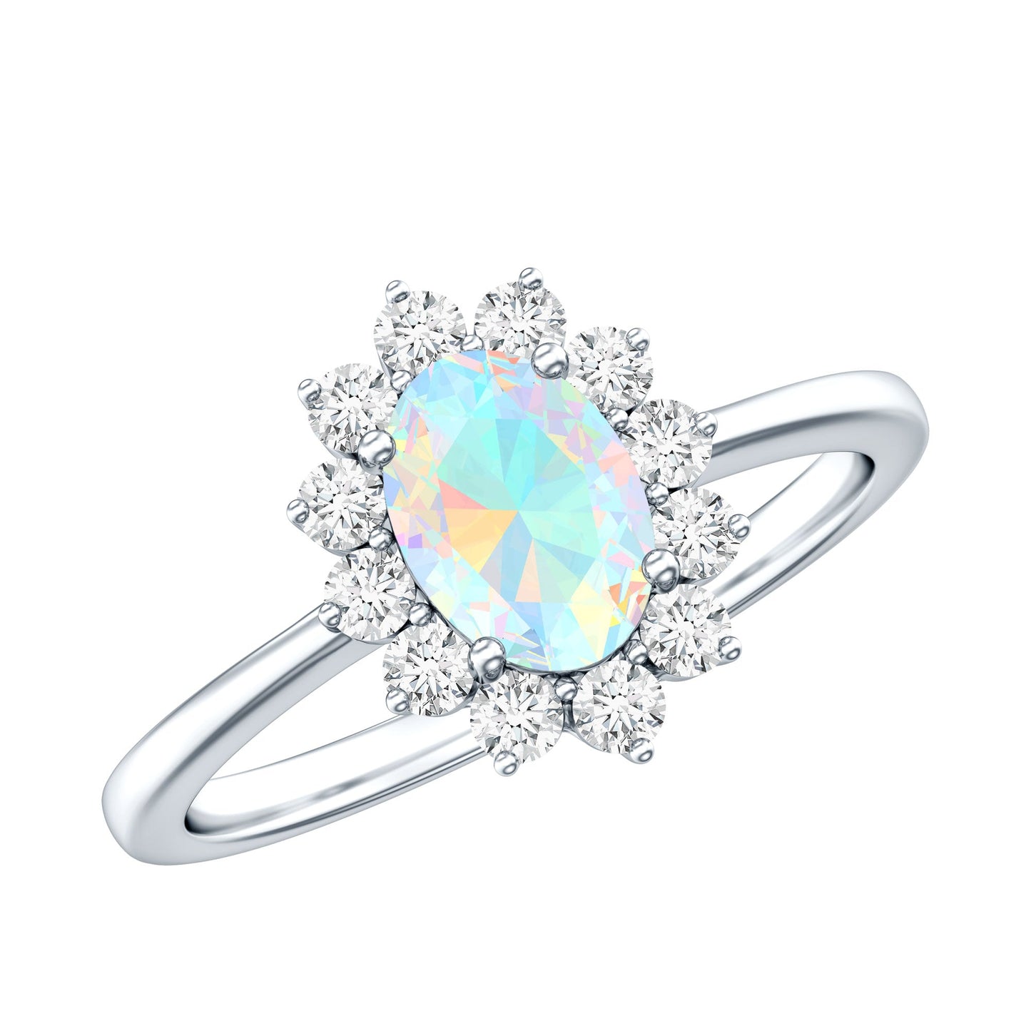 Certified Real Ethiopian Opal Oval Engagement Ring with Diamond Halo