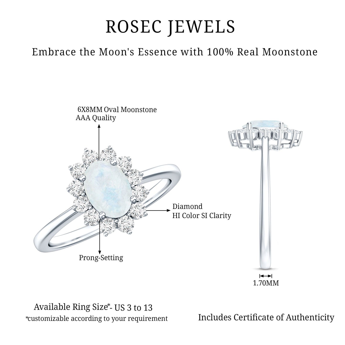 Princess Diana Inspired Moonstone Engagement Ring Diamond Halo