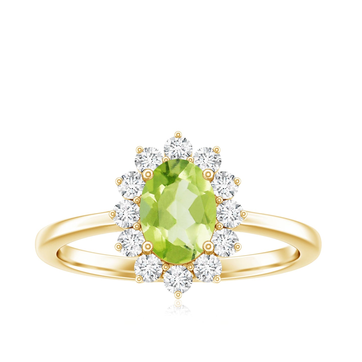 Real 1 Carat Peridot Oval Engagement Ring with Diamond Halo