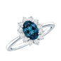 Real 1 Carat London Blue Topaz Princess Diana Inspired Engagement Ring with Diamond