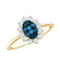 Real 1 Carat London Blue Topaz Princess Diana Inspired Engagement Ring with Diamond