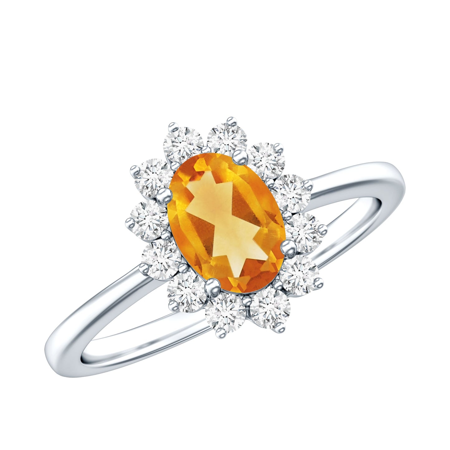 Real 1 Carat Citrine Oval Shape Engagement Ring with Diamond Halo
