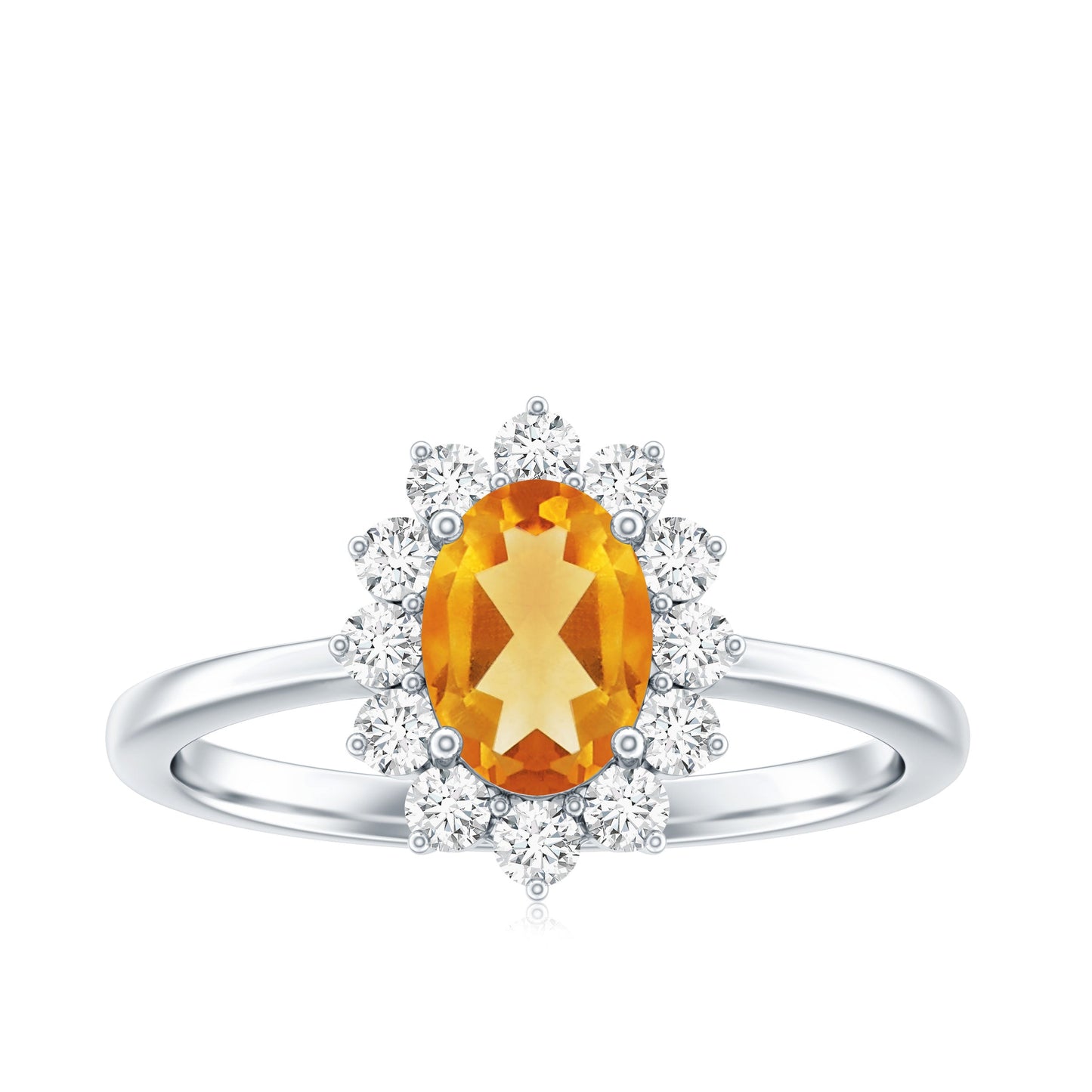 Real 1 Carat Citrine Oval Shape Engagement Ring with Diamond Halo