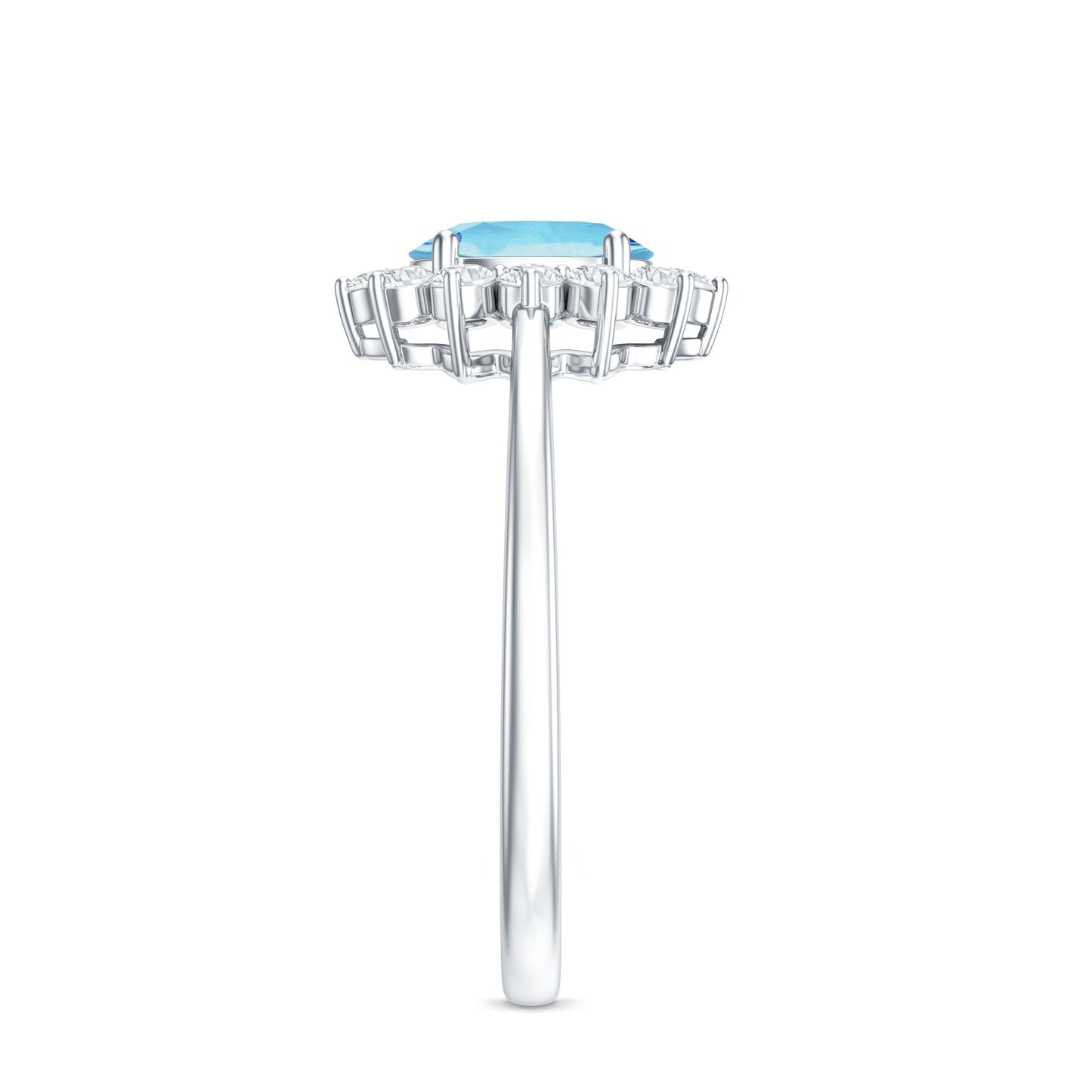 Natural 1 Carat Aquamarine Oval Engagement Ring with Diamond Halo