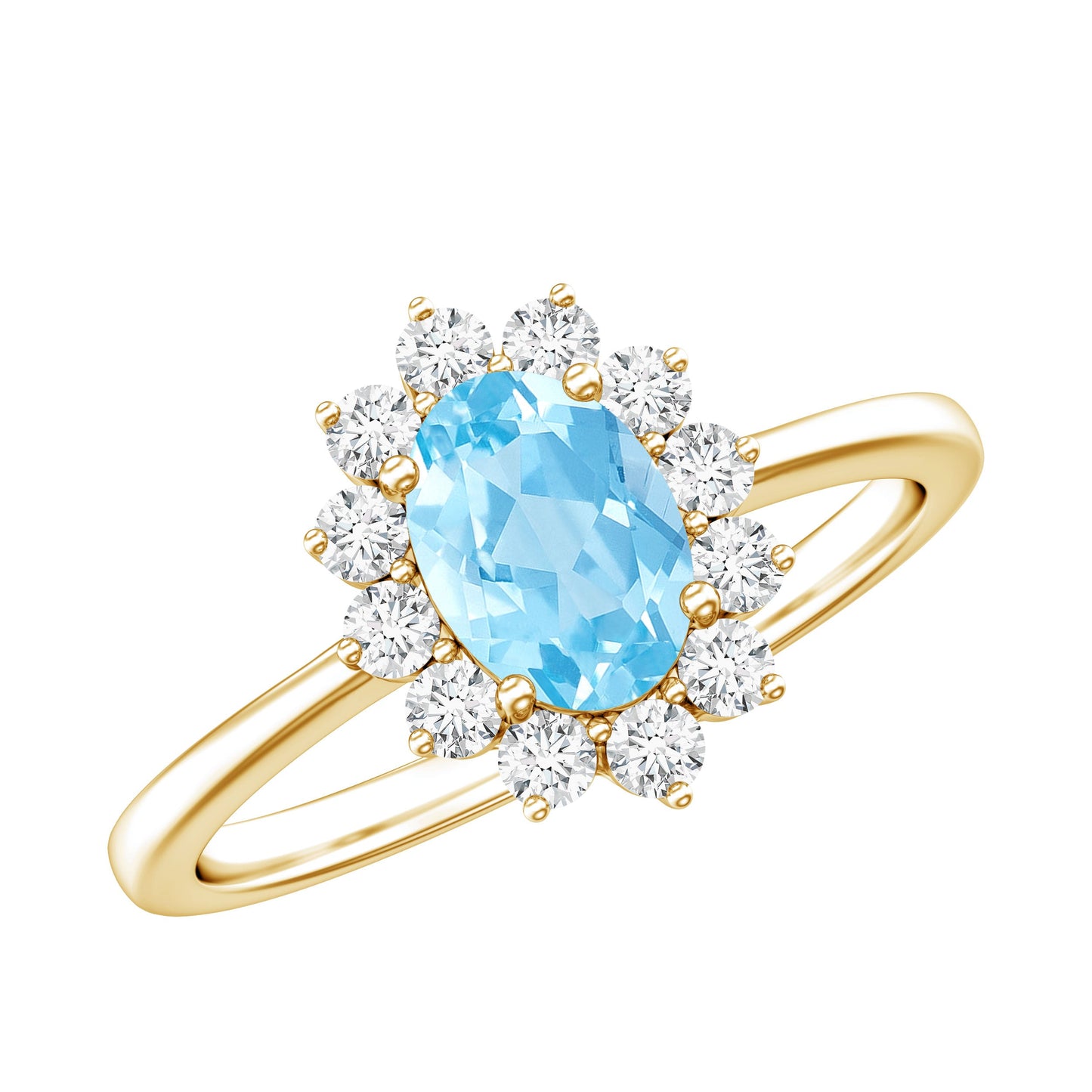 Natural 1 Carat Aquamarine Oval Engagement Ring with Diamond Halo