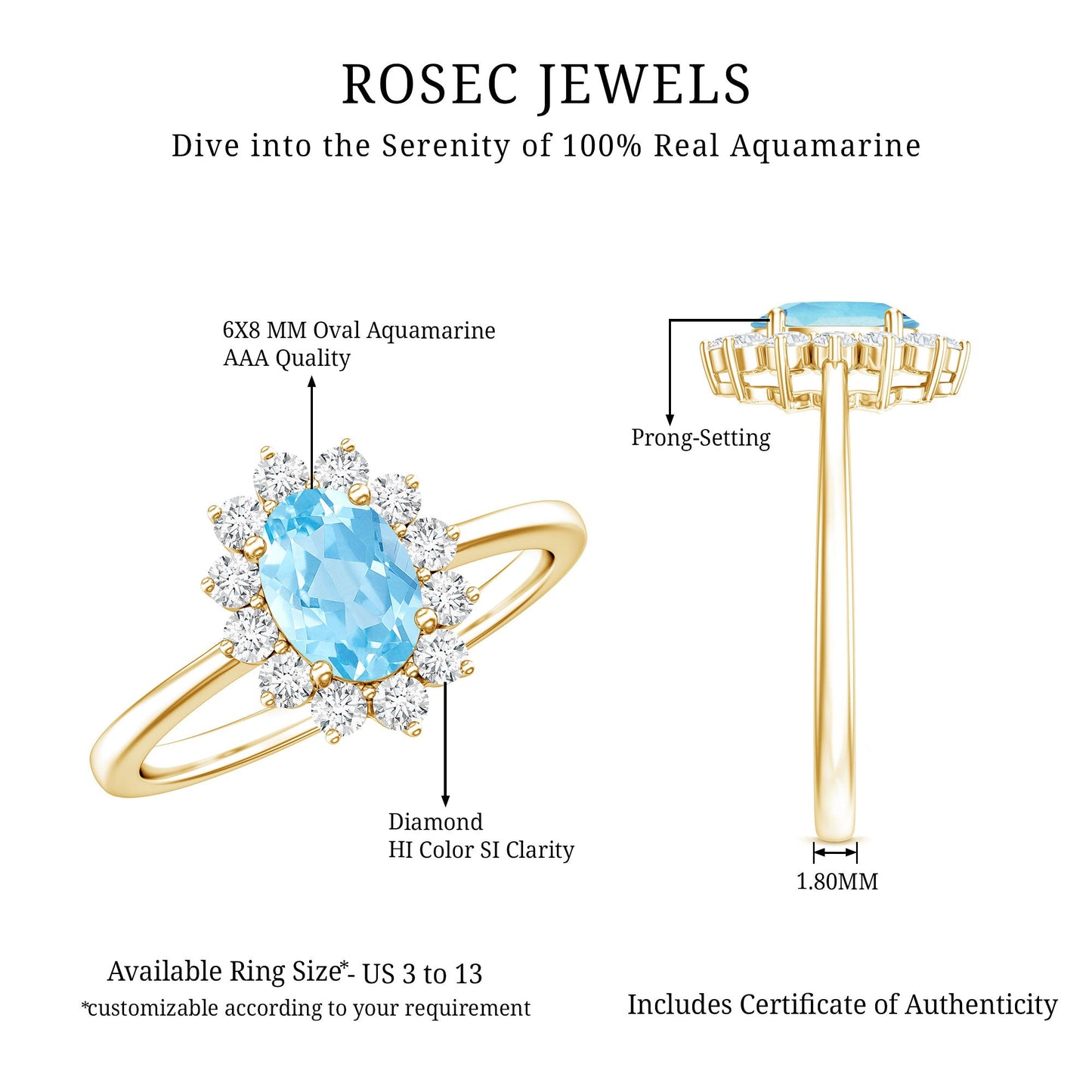 Natural 1 Carat Aquamarine Oval Engagement Ring with Diamond Halo