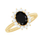 Oval Cut Real Black Onyx and Diamond Halo Engagement Ring