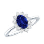 Certified 1 Carat Lab Grown Blue Sapphire Oval Engagement Ring with Diamond Halo