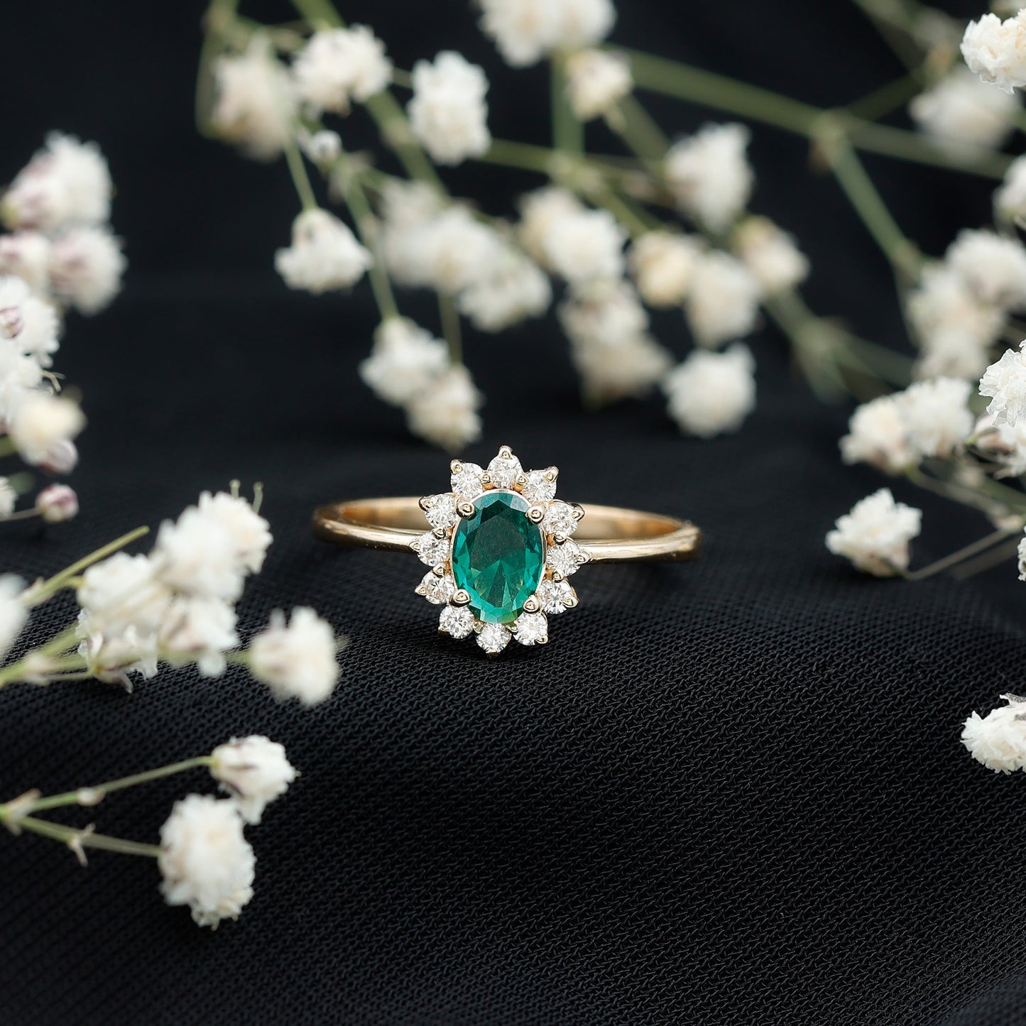 Lab Created Emerald Princess Diana Inspired Engagement Ring with Diamond