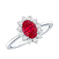 1.5 Carat Oval Shape Lab Grown Ruby and Diamond Halo Engagement Ring