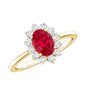 1.5 Carat Oval Shape Lab Grown Ruby and Diamond Halo Engagement Ring