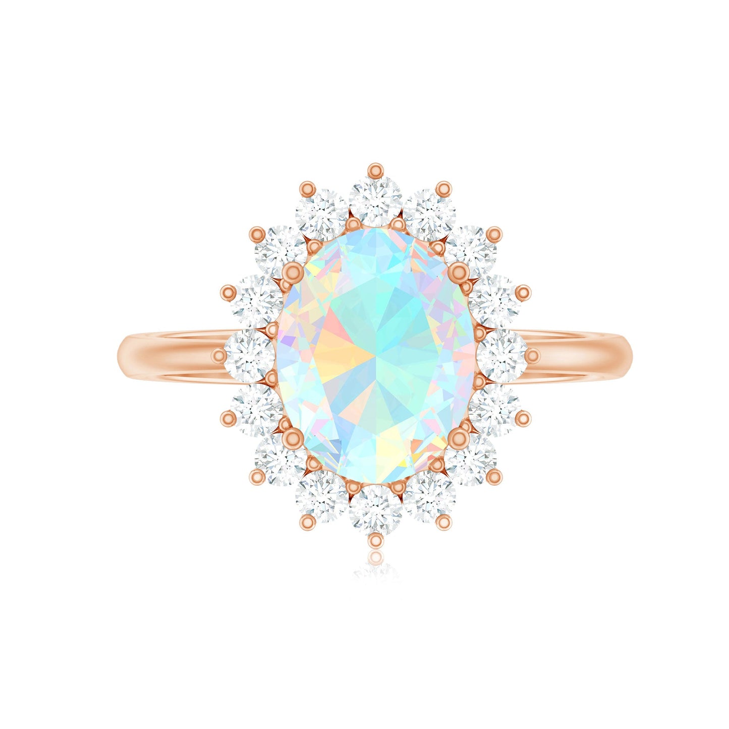 Natural 1.3 Carat Ethiopian Rainbow Opal Oval Engagement Ring with Diamond Halo