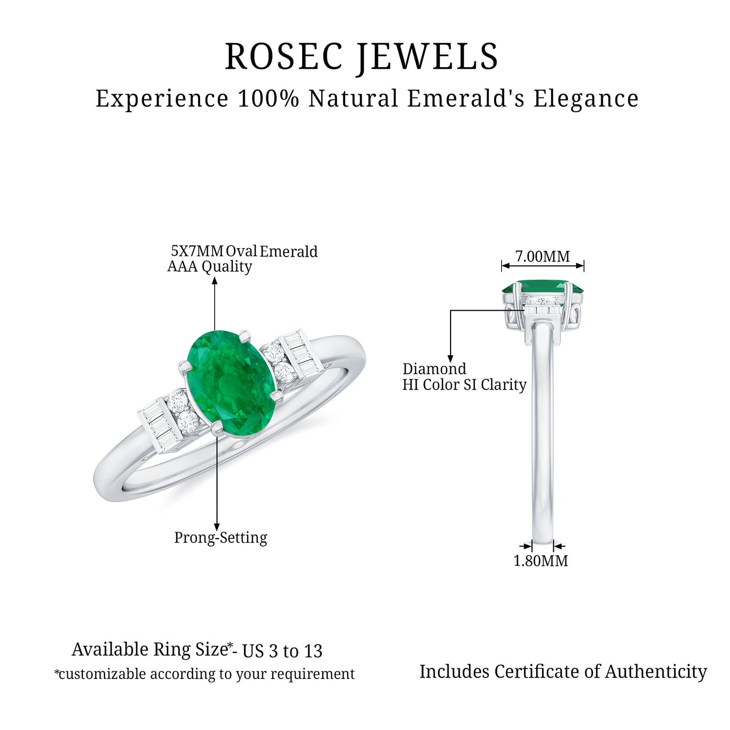 Natural Emerald and Diamond Engagement Ring for Her
