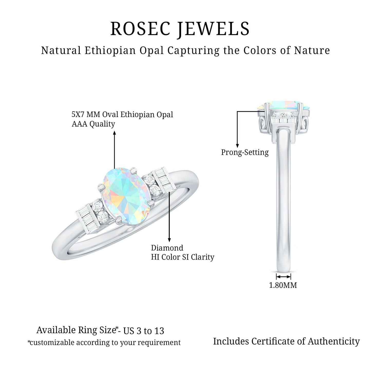 Certified Real 0.9 Carat Opalescent Oval Engagement Ring with Diamond