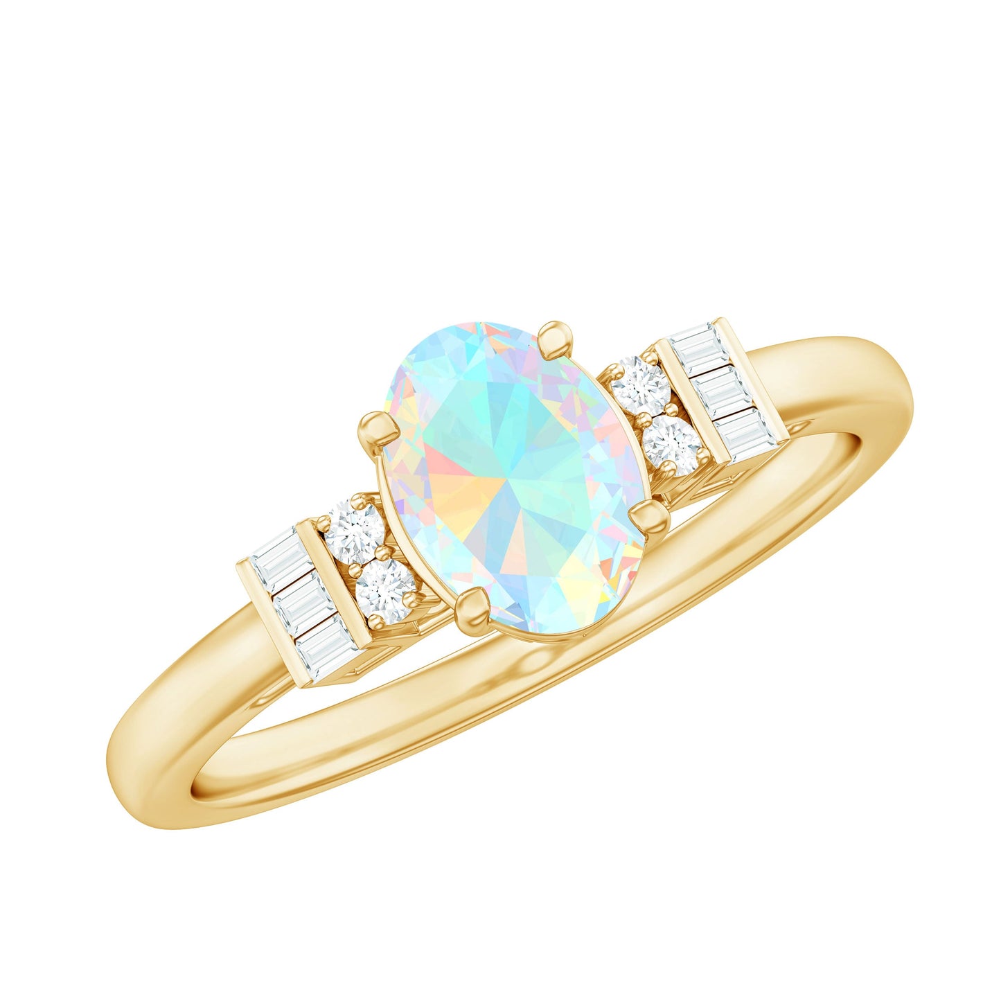 Certified Real 0.9 Carat Opalescent Oval Engagement Ring with Diamond