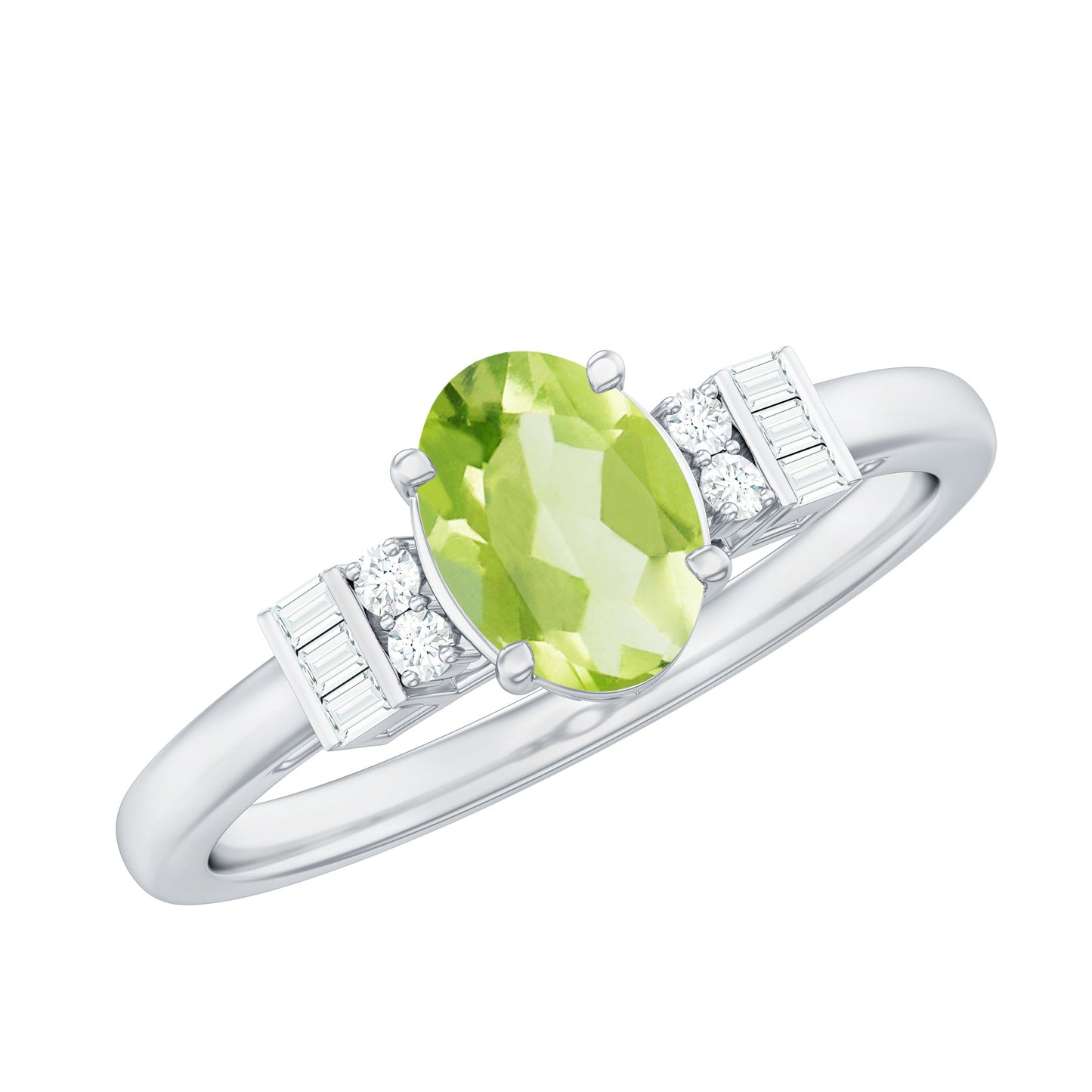 Genuine 1 Carat Peridot Oval Engagement Ring with Diamond