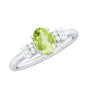 Genuine 1 Carat Peridot Oval Engagement Ring with Diamond