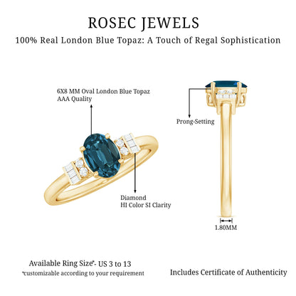 Oval Shaped London Blue Topaz Engagement Ring with Certificate