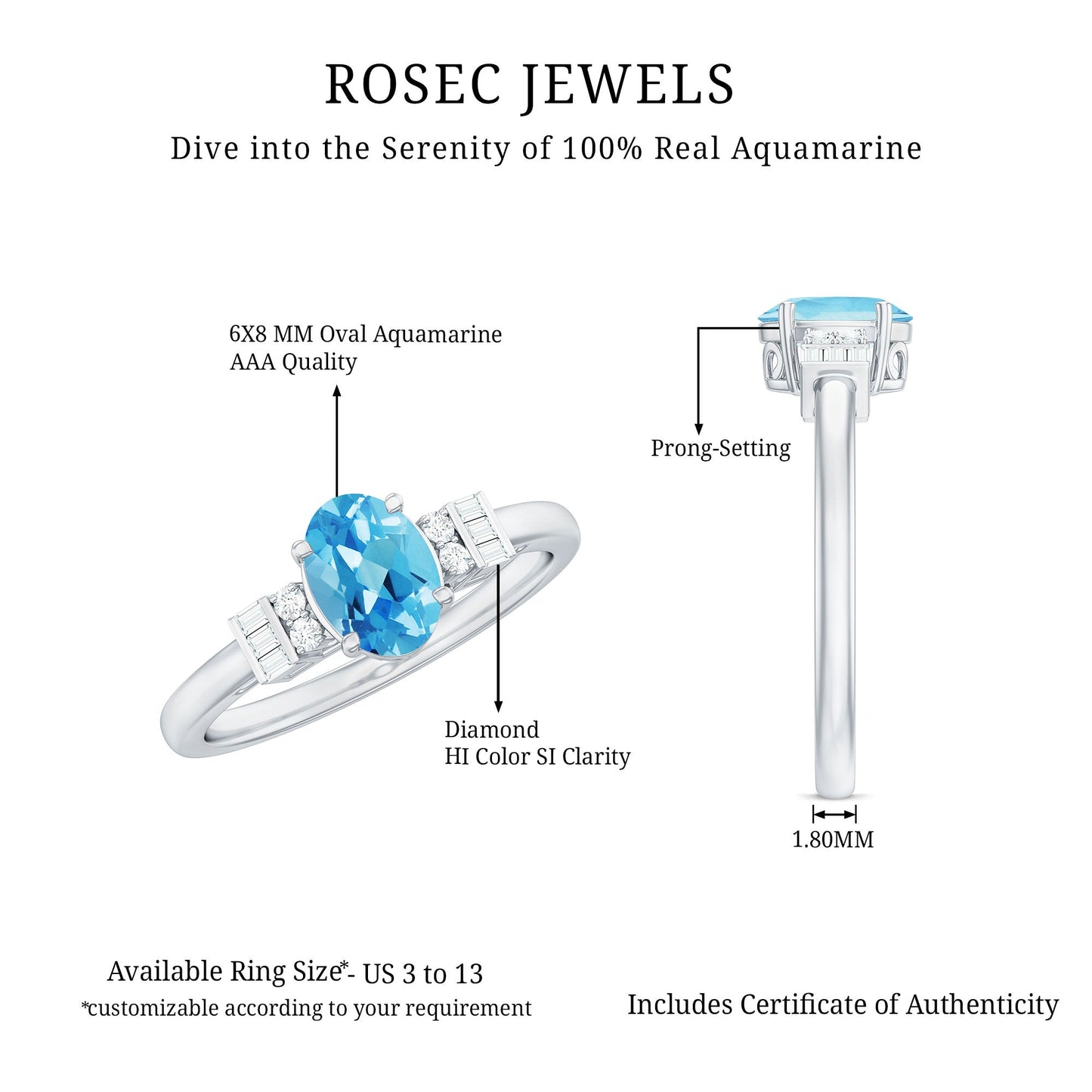 Oval Cut Aquamarine Classic Engagement Ring with Diamond