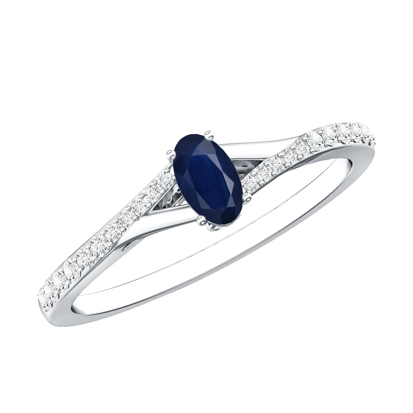 Natural 0.6 Carat Blue Sapphire Minimal Engagement Ring with Diamond Split Shank