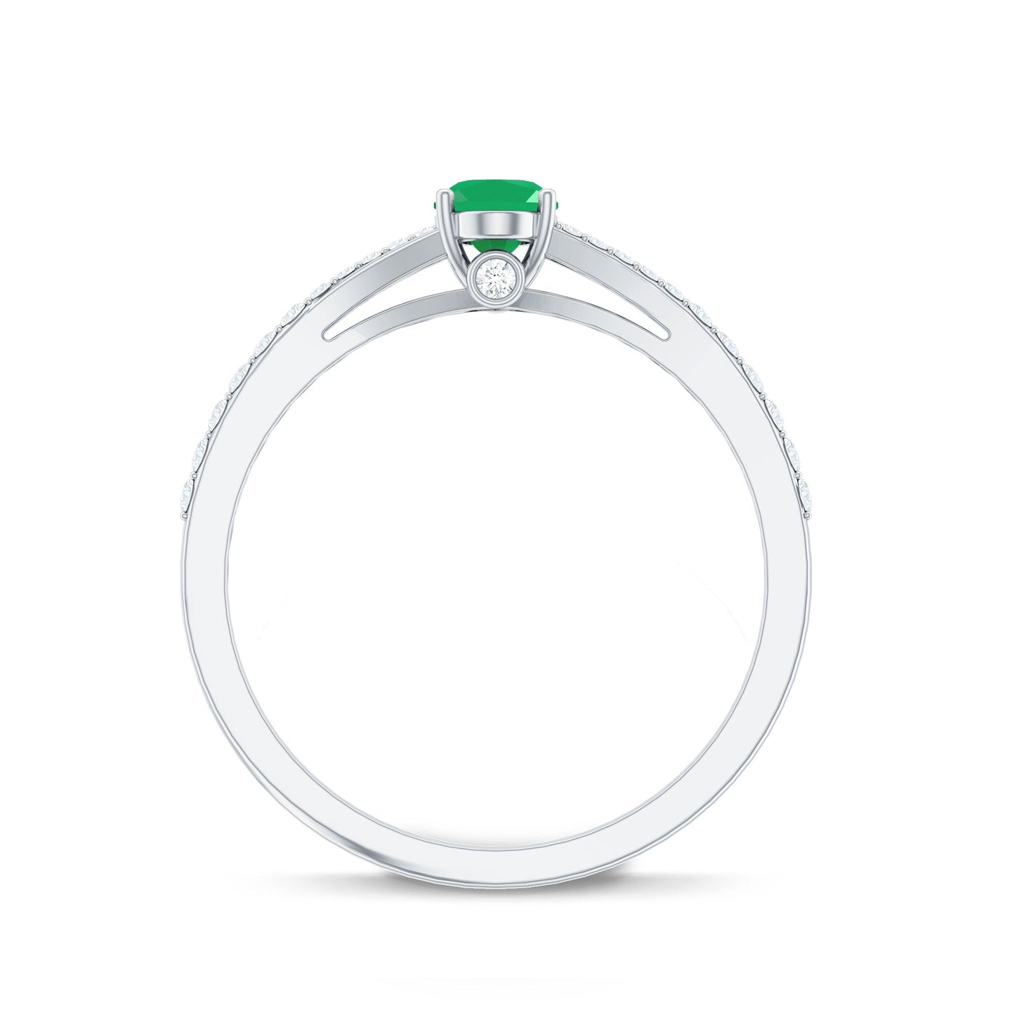 Natural Oval Emerald Promise Ring with Diamond Split Shank