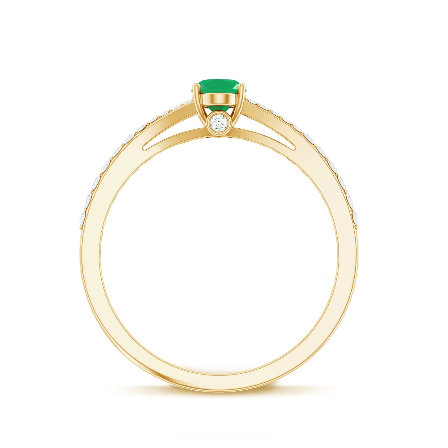 Natural Oval Emerald Promise Ring with Diamond Split Shank