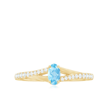 Natural Aquamarine Promise Ring with Diamond Split Shank