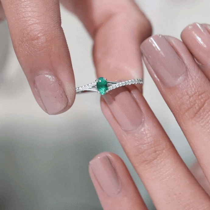 Oval Lab Grown Emerald Promise Ring with Diamond Split Shank