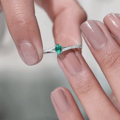 Oval Lab Grown Emerald Promise Ring with Diamond Split Shank