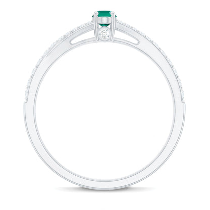 Oval Lab Grown Emerald Promise Ring with Diamond Split Shank