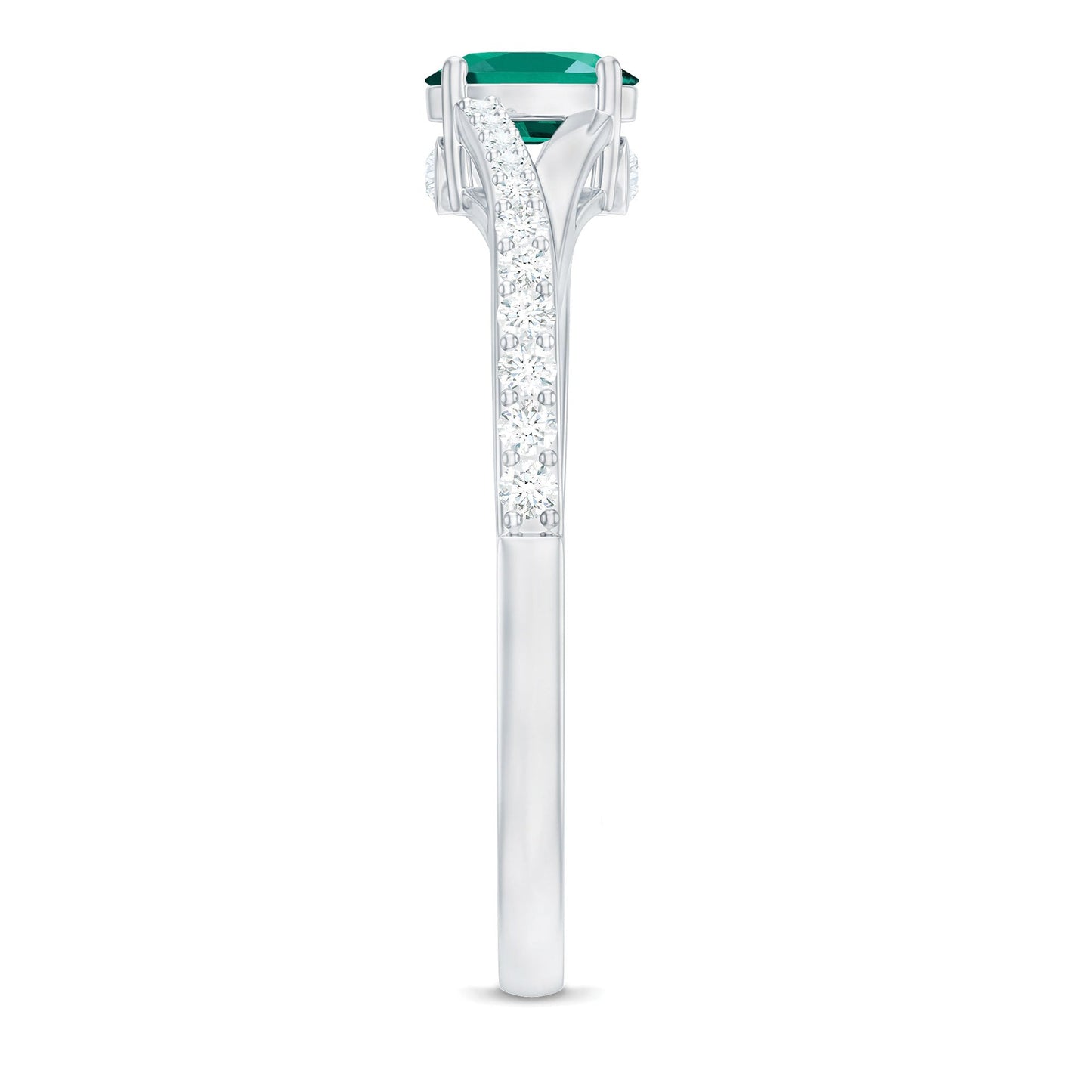 Oval Lab Grown Emerald Promise Ring with Diamond Split Shank