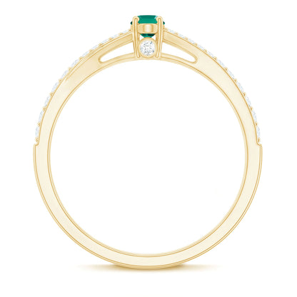 Oval Lab Grown Emerald Promise Ring with Diamond Split Shank