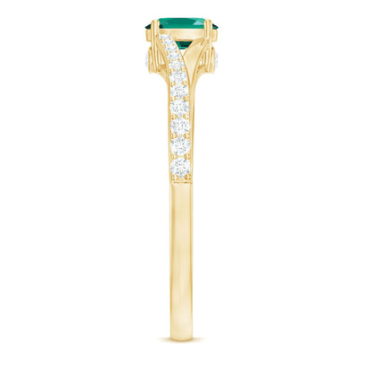 Oval Lab Grown Emerald Promise Ring with Diamond Split Shank