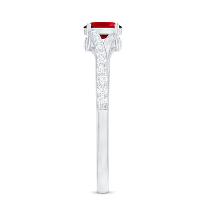 0.42 Carat Lab Grown Ruby and Diamond Solitaire Ring with Split Shank