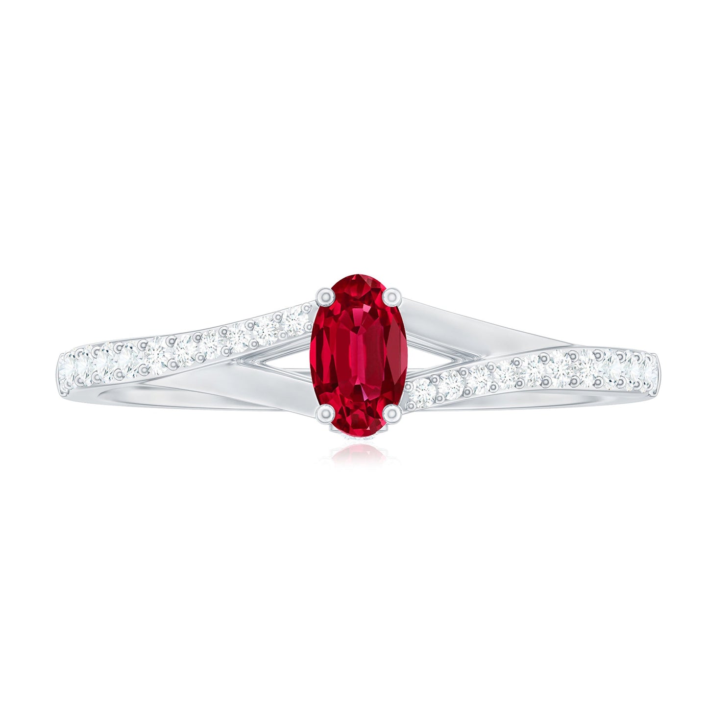 0.42 Carat Lab Grown Ruby and Diamond Solitaire Ring with Split Shank