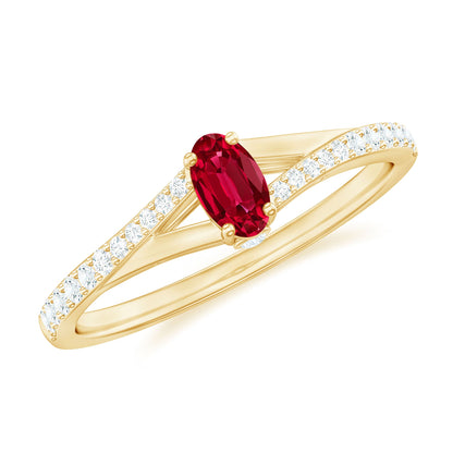 0.42 Carat Lab Grown Ruby and Diamond Solitaire Ring with Split Shank