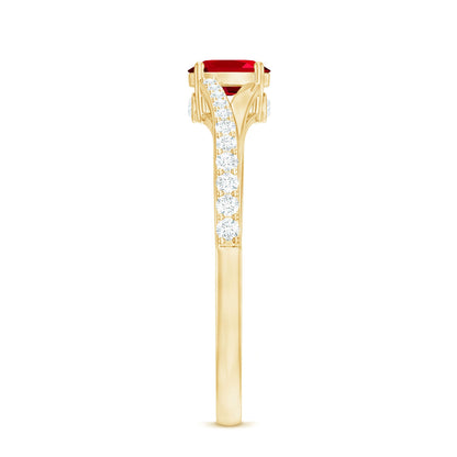 0.42 Carat Lab Grown Ruby and Diamond Solitaire Ring with Split Shank