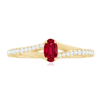 0.42 Carat Lab Grown Ruby and Diamond Solitaire Ring with Split Shank