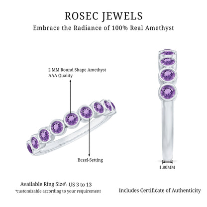 Bezel Set Natural Amethyst Half Eternity Wedding Band in Silver