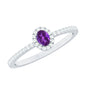 Genuine Oval Amethyst Promise Ring with Diamond Halo