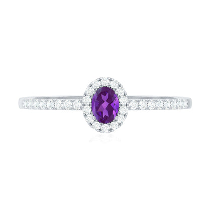 Genuine Oval Amethyst Promise Ring with Diamond Halo