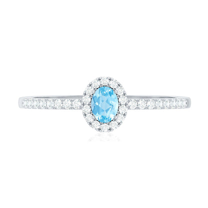 Natural Aquamarine Promise Ring with Diamond Halo