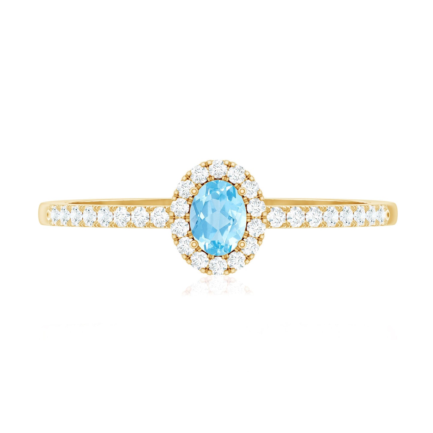 Natural Aquamarine Promise Ring with Diamond Halo