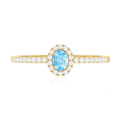 Natural Aquamarine Promise Ring with Diamond Halo
