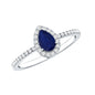 Natural Half Carat Blue Sapphire Teardrop Engagement Ring with Diamond Halo