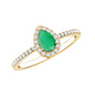 0.3 Carat Pear Cut Emerald Teardrop Engagement Ring with Diamond Halo