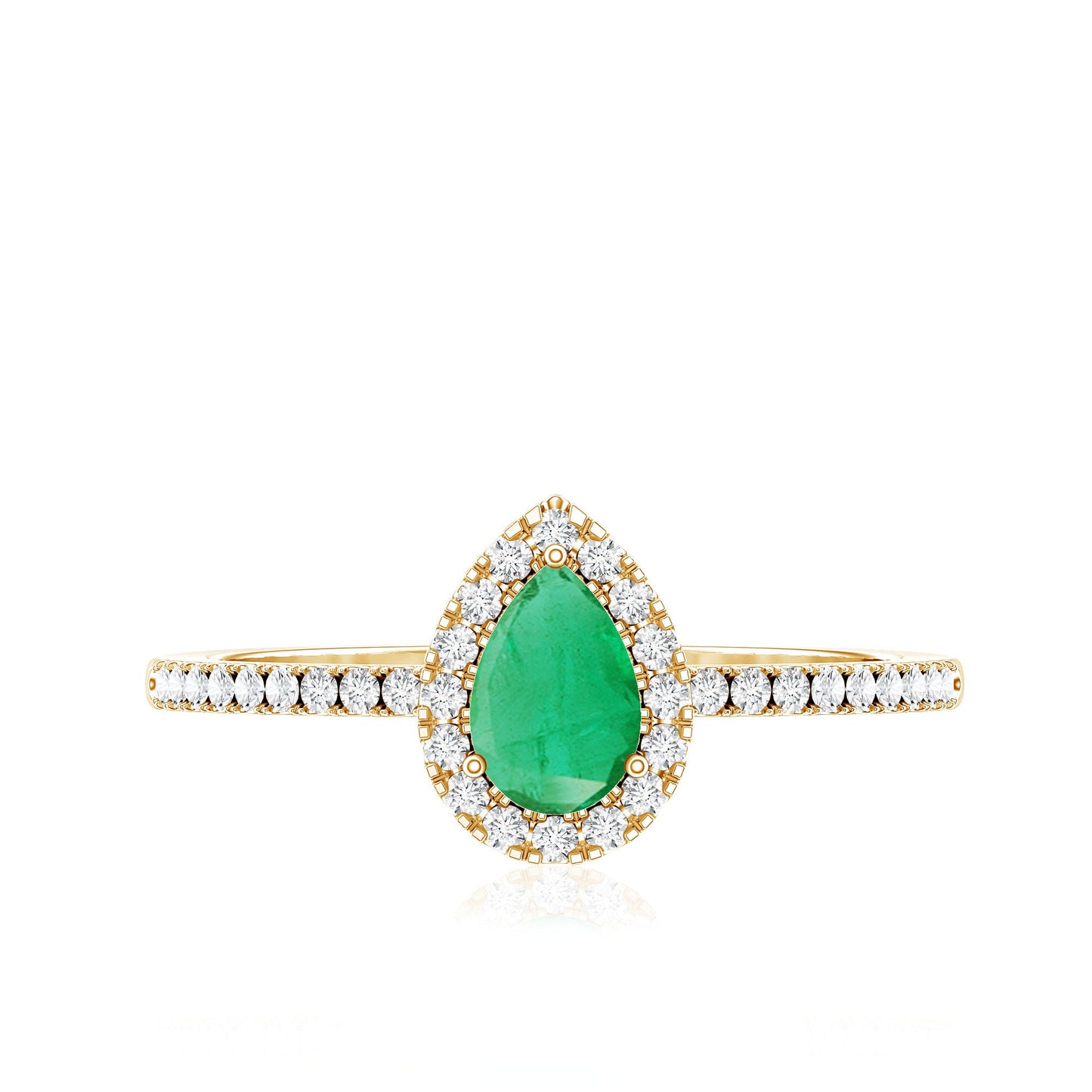 0.3 Carat Pear Cut Emerald Teardrop Engagement Ring with Diamond Halo