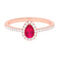 Natural Ruby Teardrop Ring with Diamond Halo