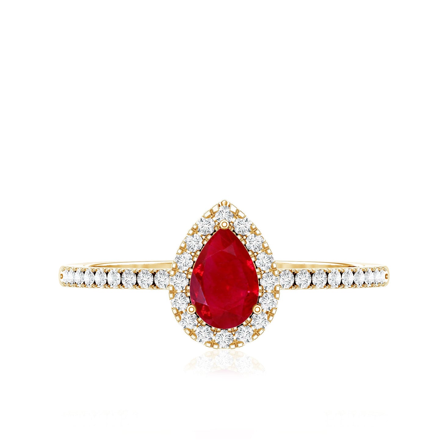 Natural Ruby Teardrop Ring with Diamond Halo