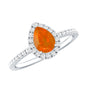 Genuine Fire Opal Teardrop Ring with Diamond Halo